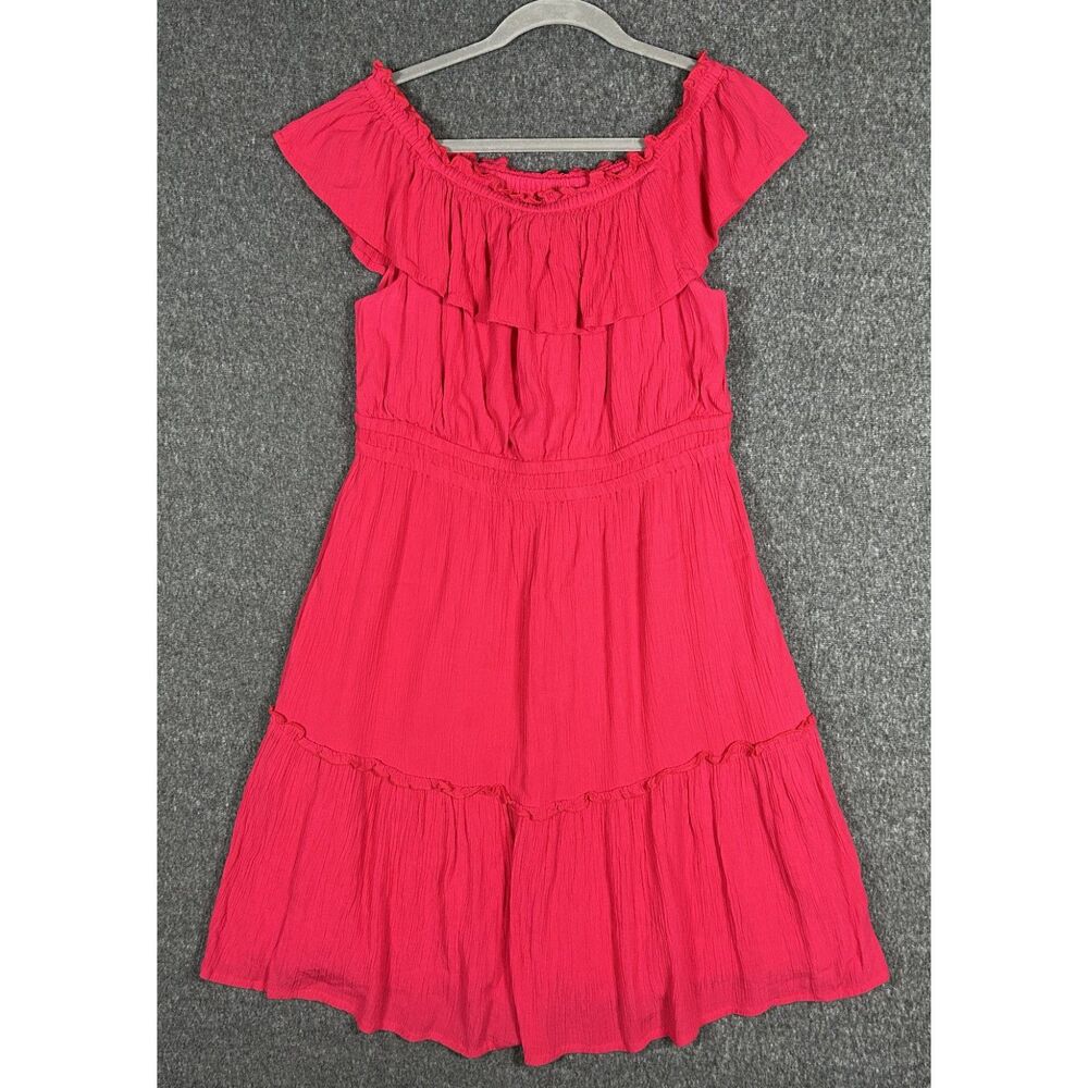 Tommy Bahama Caicos Crinkle Off-the-Shoulder Dress Size M Pink Ruffle